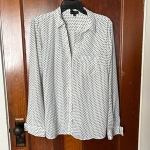 LOFT White Blouse with Black Hearts